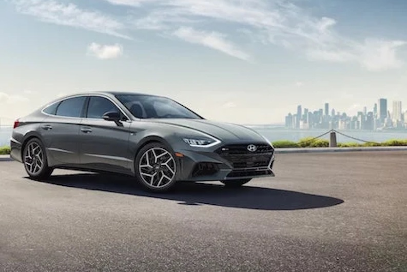 The newest 2024 Hyundai Sonata modern sedan features a newly redesigned interior with an updated steering wheel and dashboard.