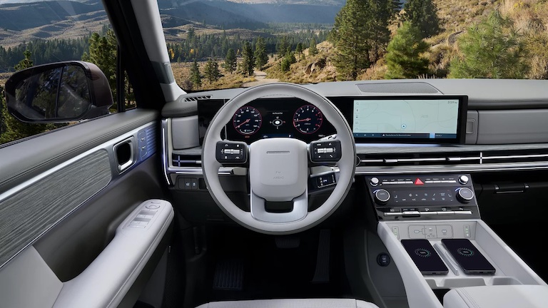 The boxy 2026 Hyundai Santa Fe is a midsize SUV that caters to families and offers upscale features at an affordable price.