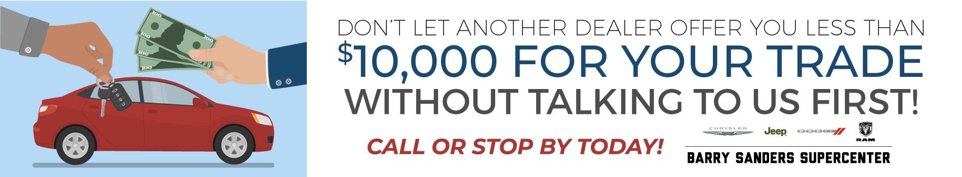 red car with two hands trading money